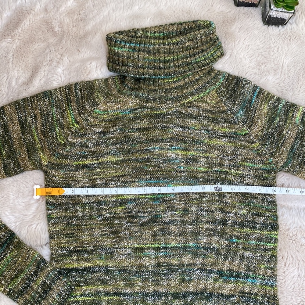 Columbia Sweater Green Marled Knit Turtleneck Size Small Cotton - Picture 9 of 9